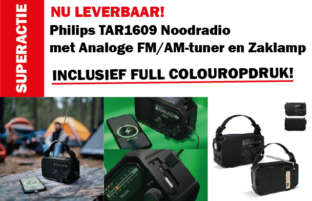 SUPERACTIE Philips TAR1609 Noodradio met Analoge FM/AM-tuner en Zaklamp
